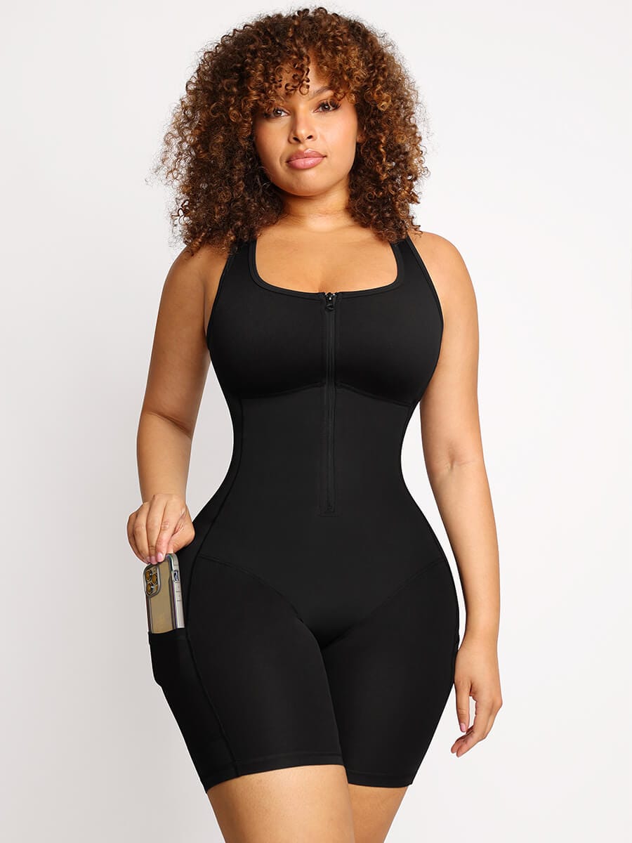 Bodysuit Atlético Moldeador con Bolsillos - Sauna Shaper - Negro - Talla S